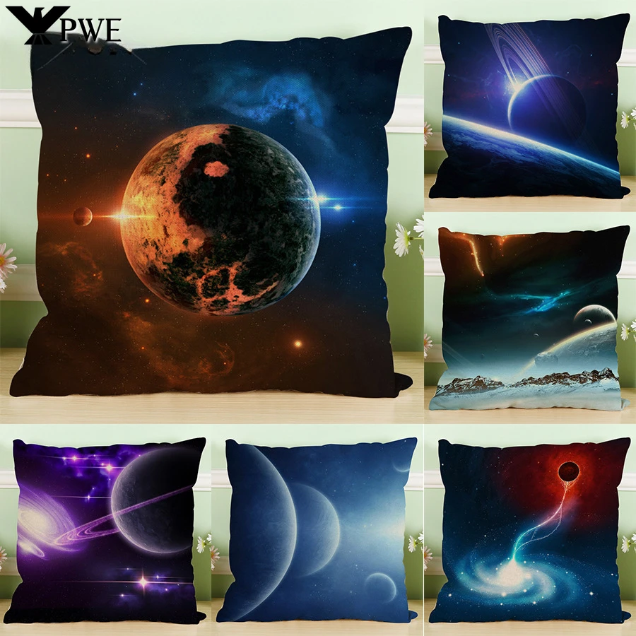 Interesting Astronomical Map Printed Linen Pillowcase Home Office Sofa Decorative Cushion Cover