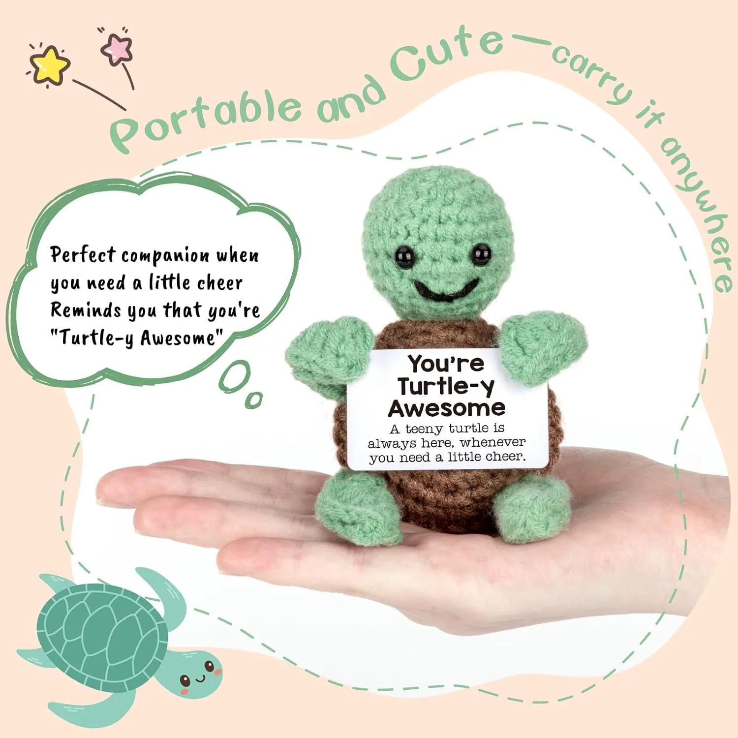 هدية عيد ميلاد صغيرة ممتعة على شكل سلحفاة، مناسبة للرجال والنساء لعيد الميلاد، أدوات ملهمة لطيفة على شكل حيوانات صغيرة، زينة سلحفاة كروشيه إيجابية عاطفية مصنوعة يدويًا، هدية حشو تخزين عيد الميلاد #3