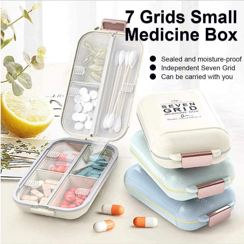 

7 Grids Weekly Portable Travel Pill Cases Box Sealing Moisture-Proof Pills Container Storage Tablets Vitamins Medicine Organizer