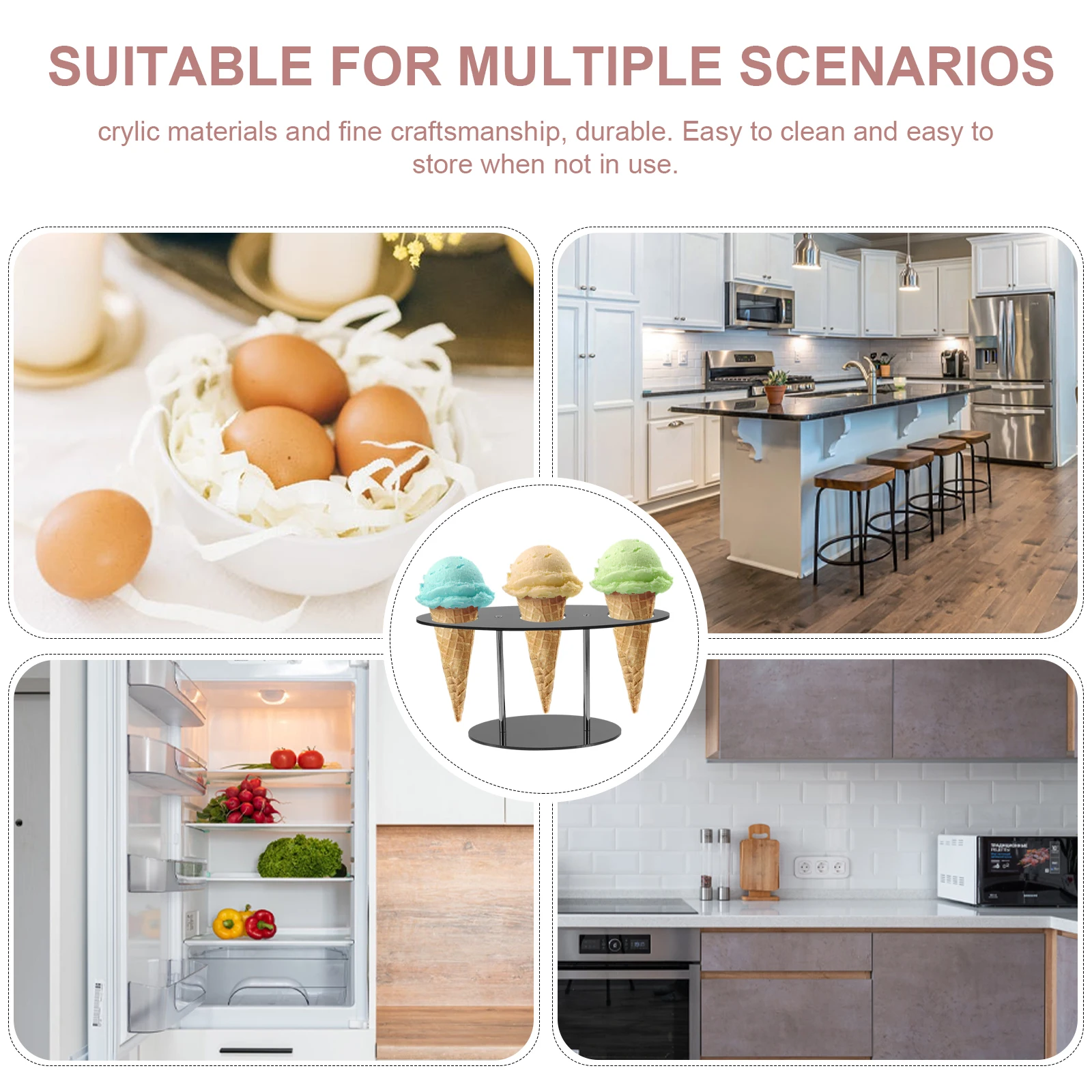 

Acrylic Display Stand for Ice Cream Cone Holder Black Assembled Dessert Rack Storage Suitable Party Home Restaurant