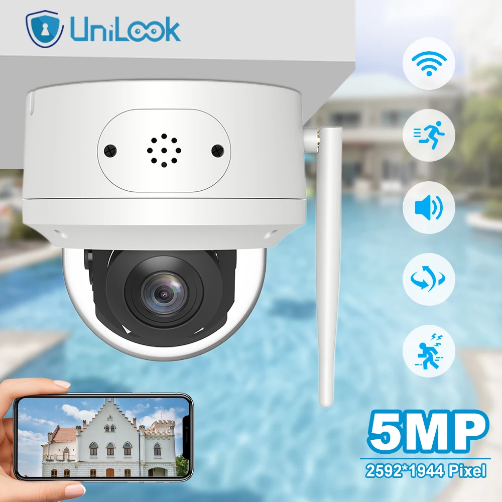 

UniLook 5MP Dome PTZ Wifi IP Camera Outdoor 5X Zoom Wireless Humanoid Detection and Tracking Two-way AudioCCTV Security Camera