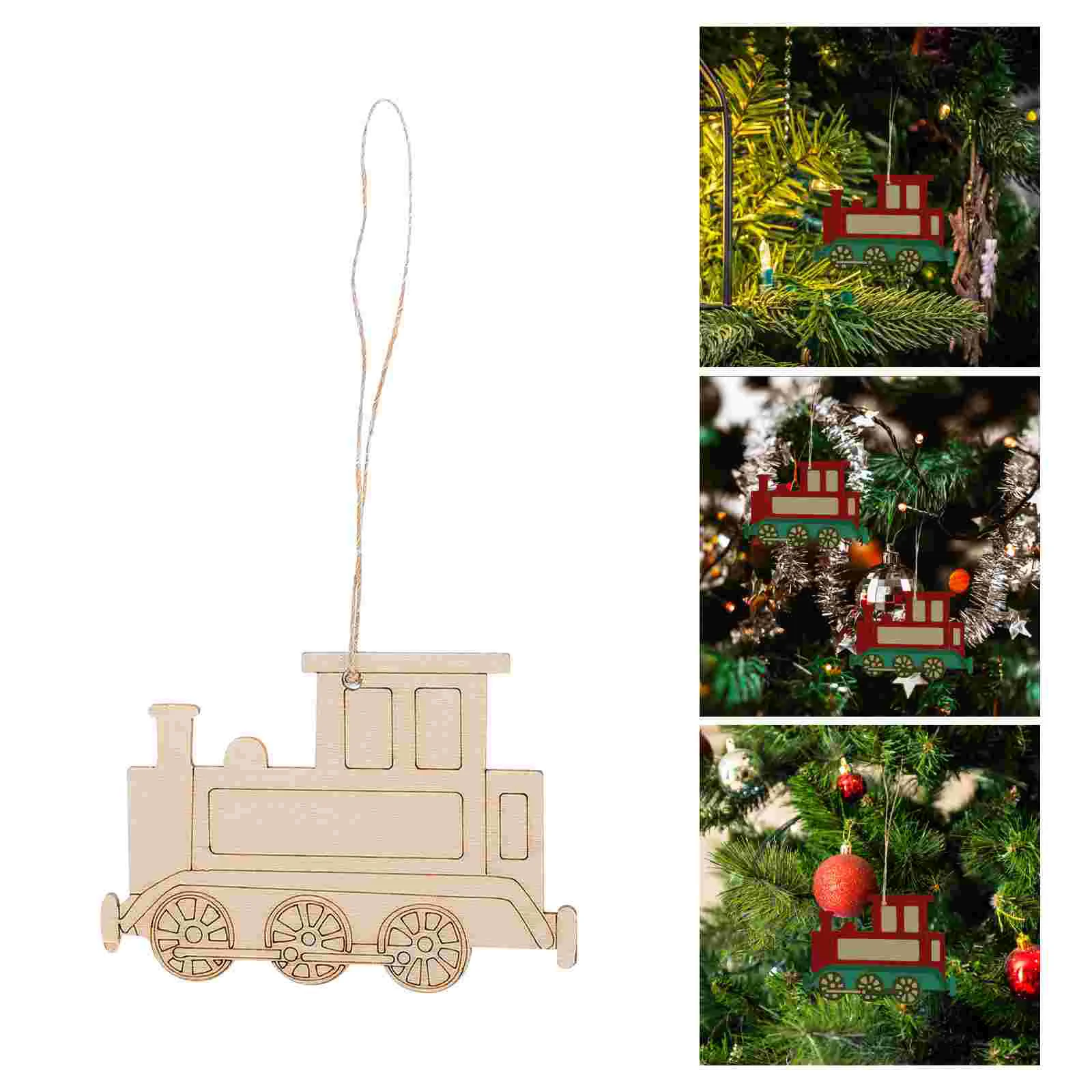 

20 Pcs Train Shape Wooden Hanging Decor Ornaments Crafts Reusable Decoration Party Favors DIY