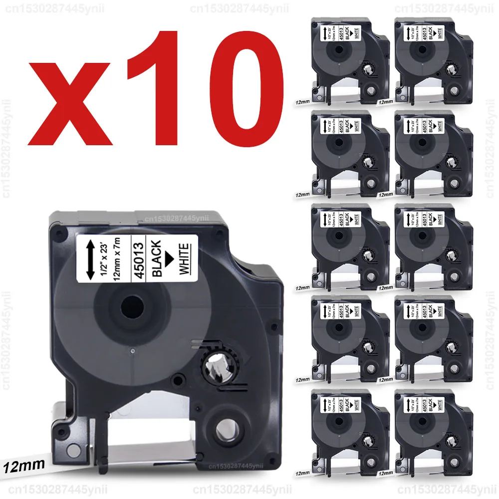 10PK Compatible DYMO D1 Tape 45013 40913 43613 45018 45010 45024 6/9/12mm Label Tape for Dymo LabelManager 160 280 420P Printer