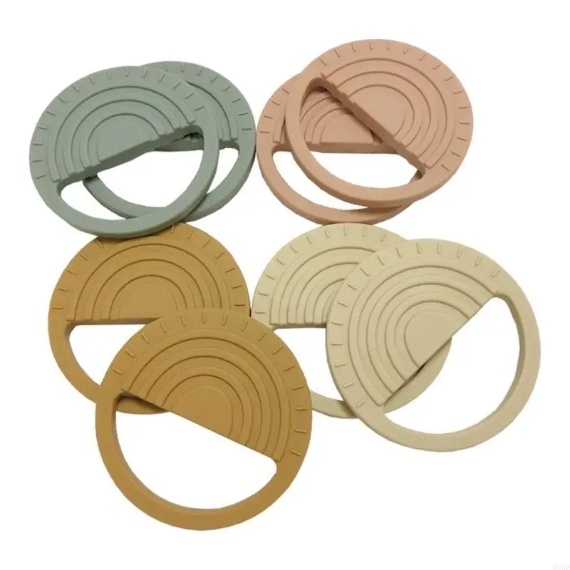 

R66D Rainbow Ring Silicone Teether Toy Molar Rod Baby Teething-Pain Relief Rattle Toy