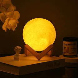 3D Moon LED Night Light para quarto, lâmpada de mesa de estudo, luz quente de cabeceira, lâmpada de mesa, decoração de casa, 8 cm, 6cm