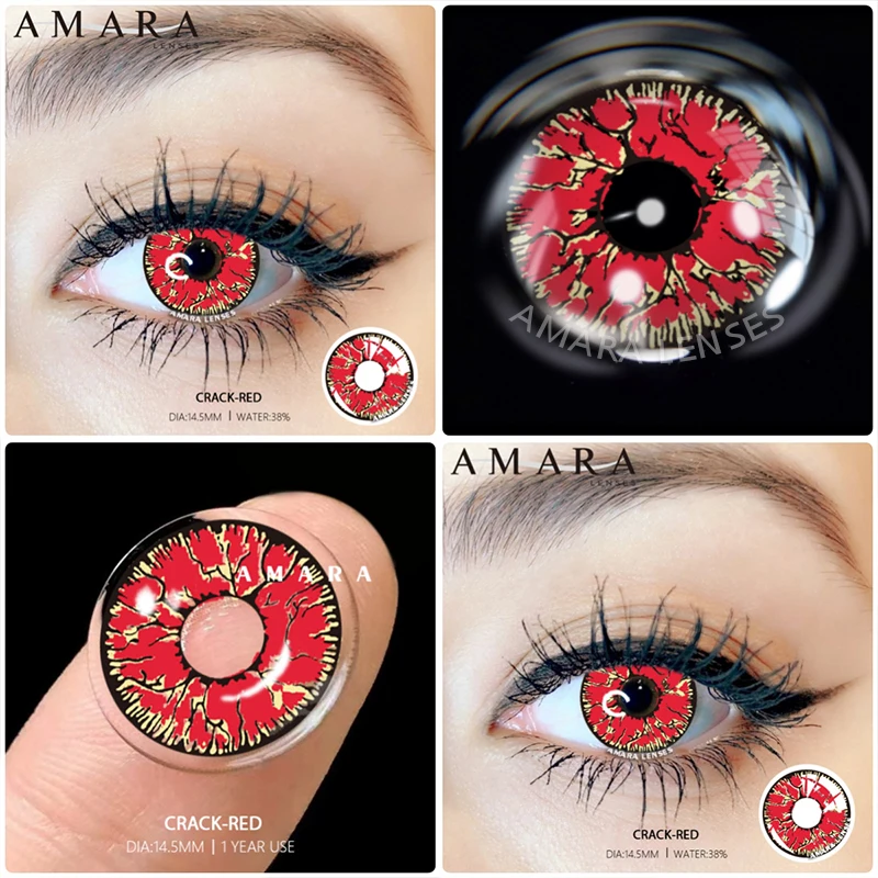 AMARA-Lentes de Contato Cosplay Vermelho para Olhos, Maquiagem, Cosmética, Festa, Natal, Beleza