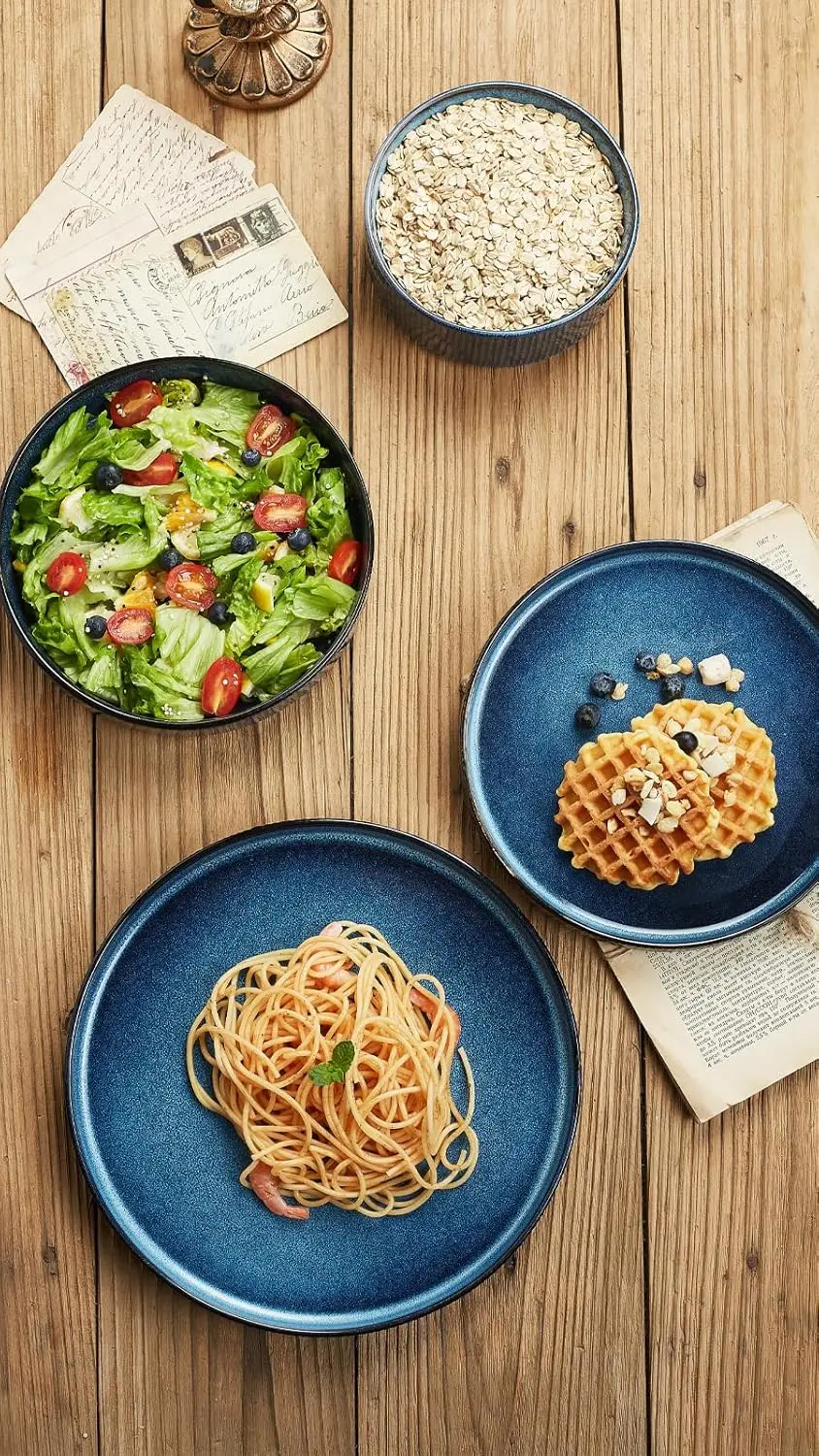 스타 디너웨어 세트 (접시와 그릇 포함), 4인용 (16피스), 석기 주방 식기 디너 세트 - 네뷸라 블루