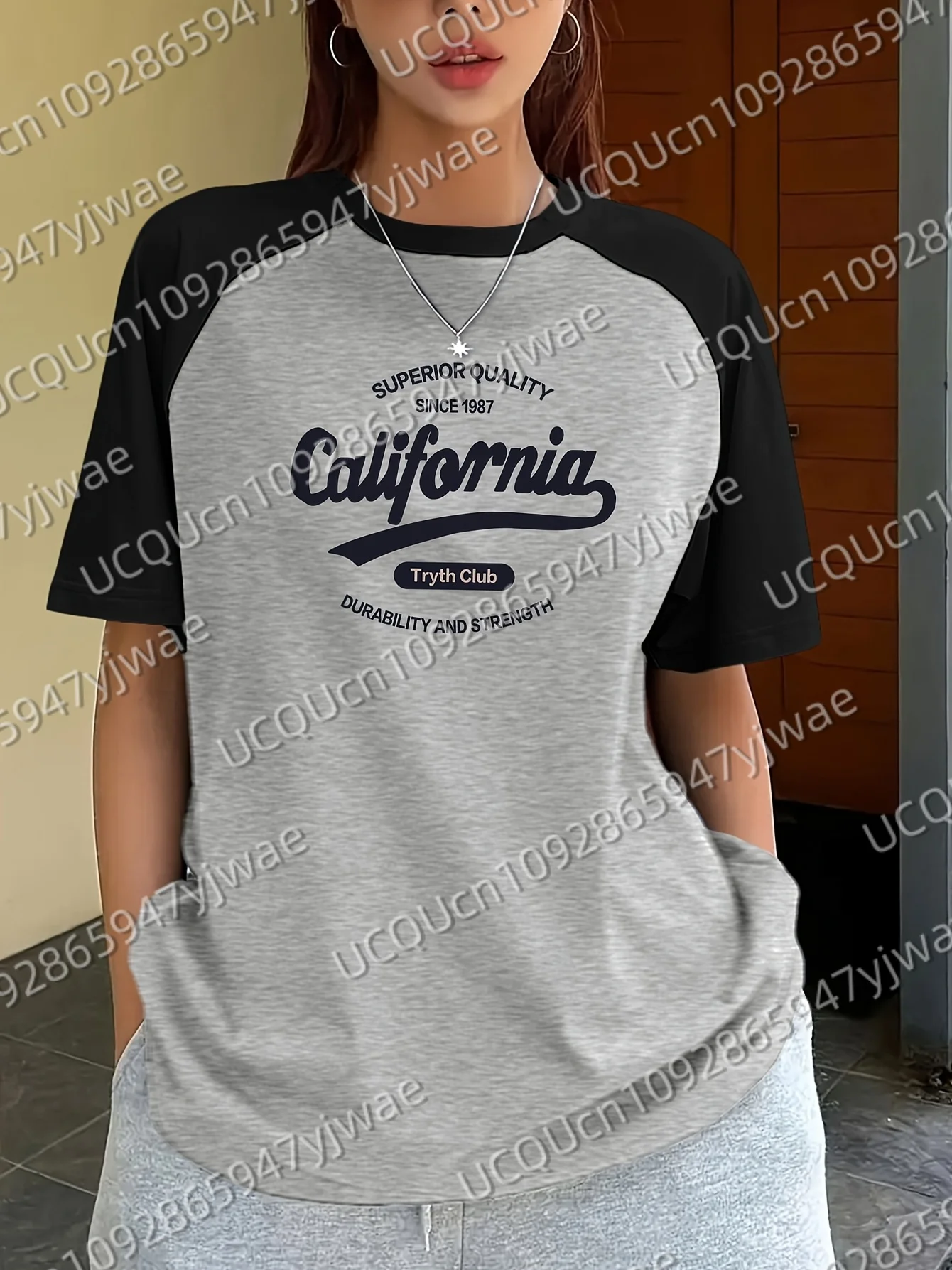 Camiseta informal con estampado de letras de California para mujer, camisetas de manga corta con cuello redondo para todas las estaciones, camisetas de moda para todos los días