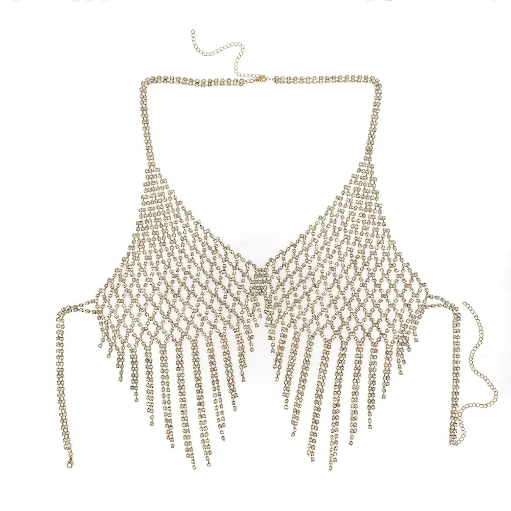 

Camisole Sparkling Rhinestone Chest Chain Fashion Luxury Mesh Body Chain Jewelry Tassel Charm Charm Crystal Lingerie Women