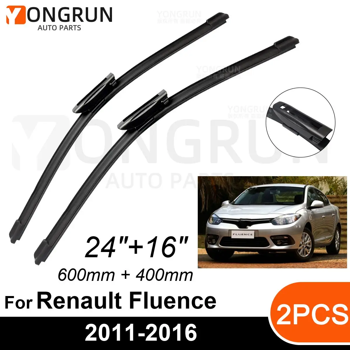 

Car Front Windshield Wipers For Renault Fluence 2011-2016 Wiper Blade Rubber 24"+16" Car Windshield Windscreen Accessories