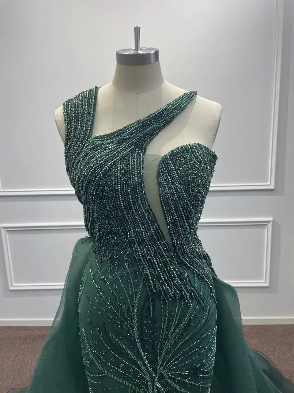 Meekiss 2024 Luxury Emerald Green Evening Dress with Overskirt Elegant One Shoulder Women Wedding Party Prom Formal Gowns