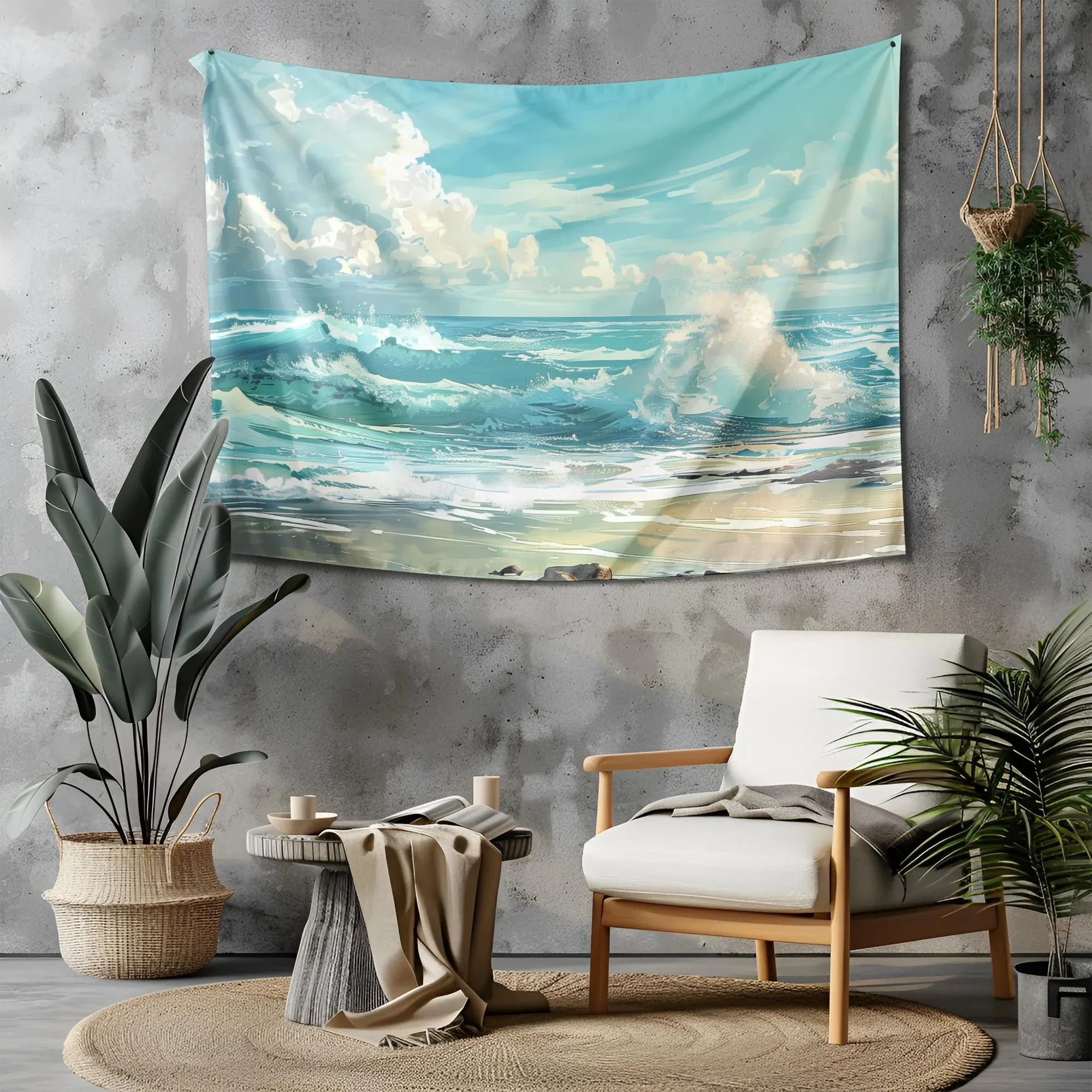 VIKAMA Healing Series Seaside Oil Painting Tapestry Ins Wind Background Cloth Atmosphere Decoration Wall Cloth Room Decoration