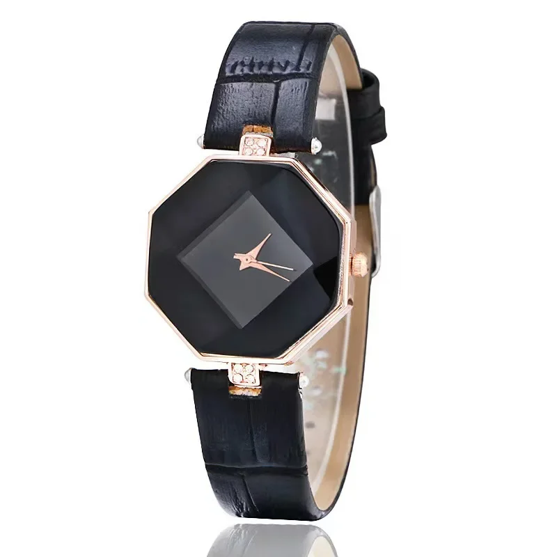 

Simplicity Women Watches Gem Cut Geometry Crystal Leather Quartz Wristwatch Fashion Dress Ladies Gifts Clock Relogio Feminino