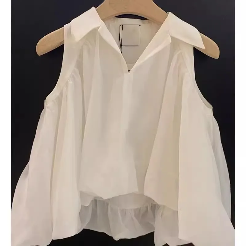 

Korean Sle High Waist ort Svel V-Ne irt Women's Summer Faionable Design Bared oulder Top Commute Sle Loos...