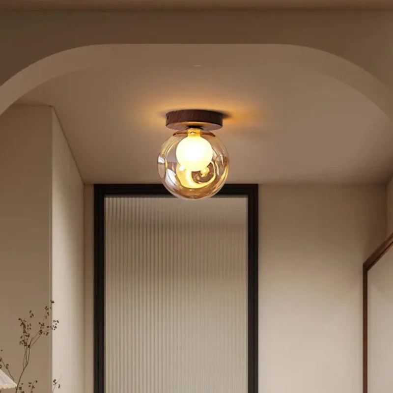 Medieval Style Bedroom Aisle Balcony Entrance Light Retro Amber Glass Ceiling Light Vintage Entrance Corridor Bay Window Lamp