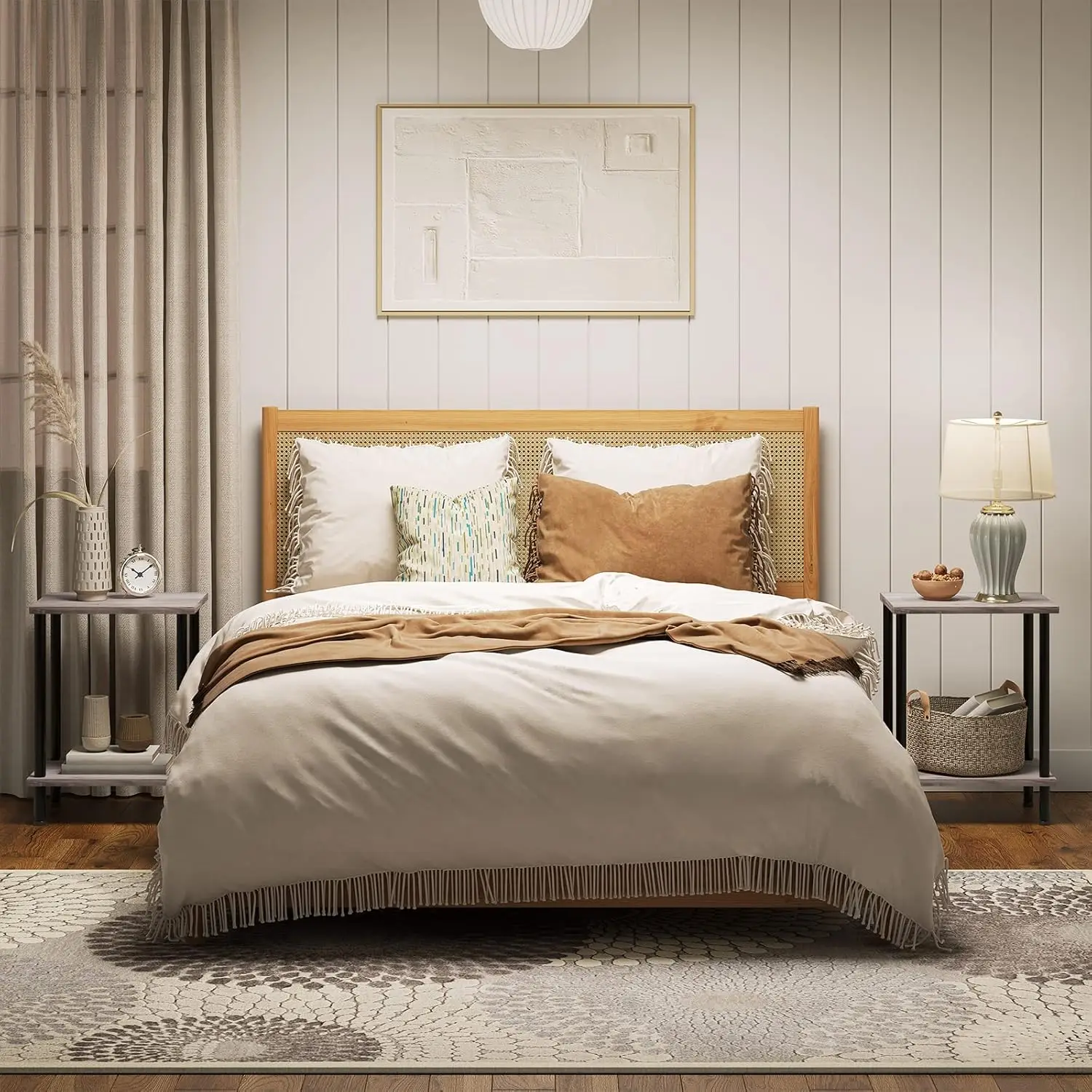 End Table, Small Side Table, Nightstand with 2-Layer Storage Shelves, Sofa Table for Small Spaces