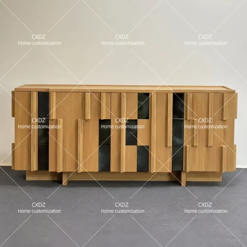 Medieval Style Solid Wood Dining Side Cabinet Wabi Sabi Light Luxury Storage Locker Color Matching Entrance Cabinet for Home