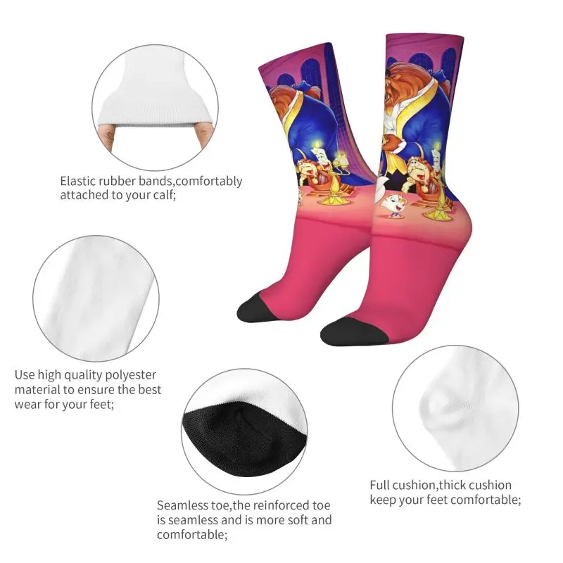 Beauty And The Beast uomo donna Crew Socks Unisex Funny 3D Printed Belle Princess Dress Socks