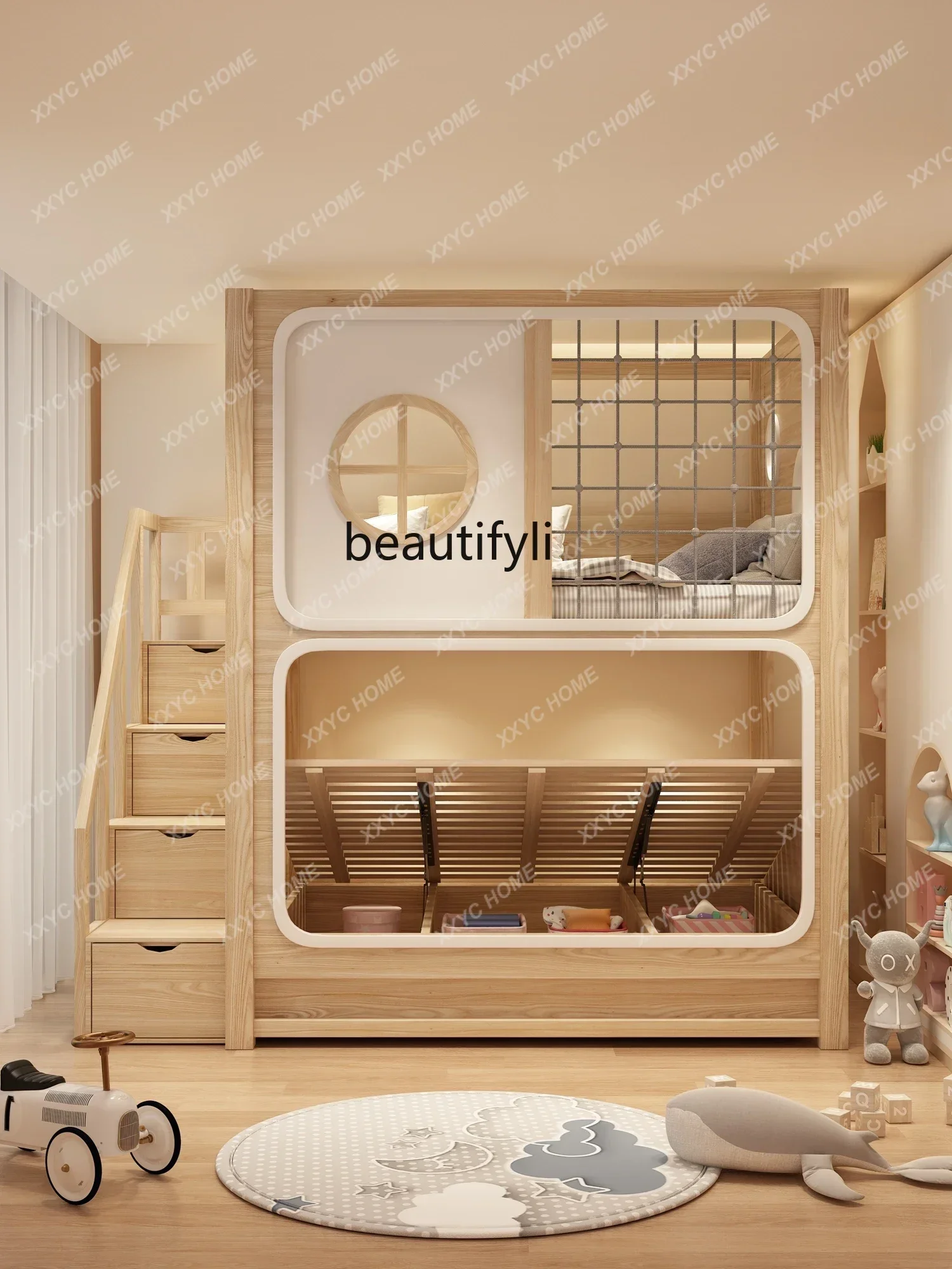 سرير حديث بطابقين من الخشب الصلب بالزيت والشمع العلوي والسفلي بطابقين للفتيات الأميرة سرير قابل لضبط الارتفاع #3