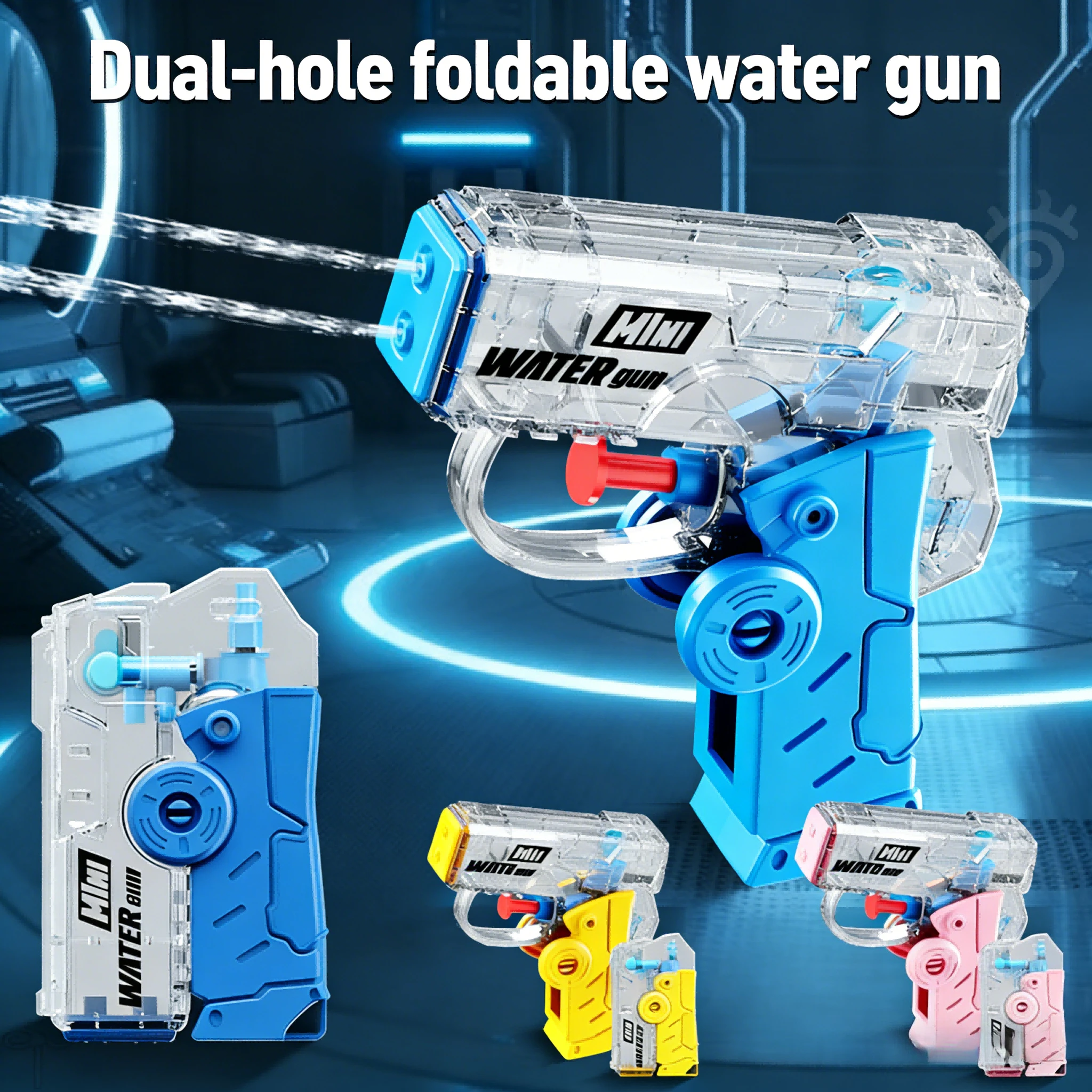Pistola de Agua Giratoria 2 en 1 con Doble Orificio - Juguete Plegable para Disparar en la Playa, Piscina o al Aire Libre en Verano para Niños, Juego de Batalla de Agua