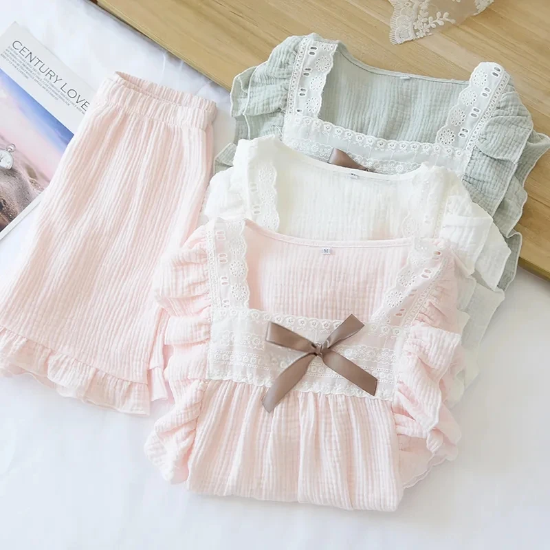 Summer Printed Girls Pajamas Sweet Cute Homewear Set Cotton Thin Short-sleeve Shorts 2-pcs Set 2022 New Medium Small Child Dress