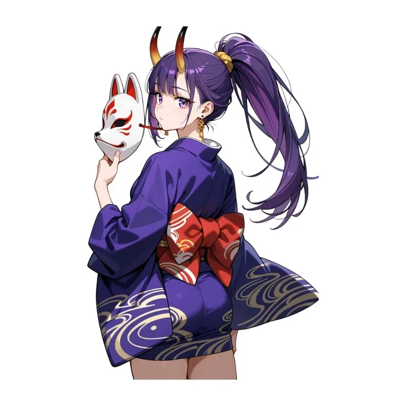 1PC Oni Horn Fox Mask Anime Girl Vinyl Sticker, Waterproof UV Resistant Decal for Car Motorcycle Bumper Helmet Laptop