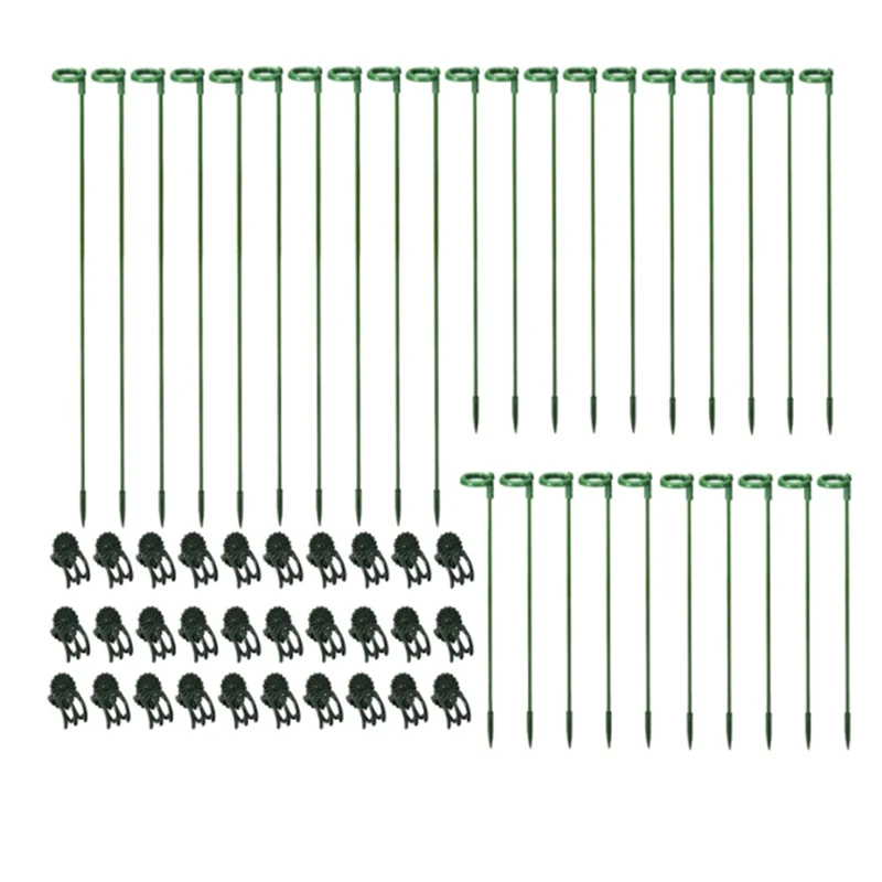 30 Pcs Plant Support Rod Support Rod With 30 Pcs Plant Clips Garden Floral Flower Support Single Stem Support Stake