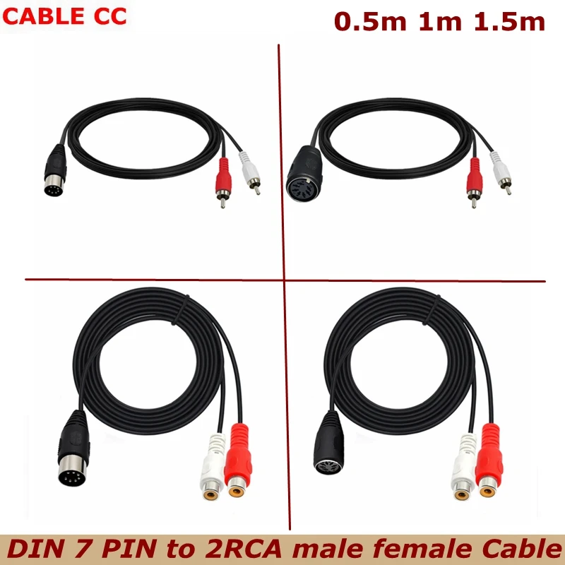 

0.5m 1.5m MIDI Cable 7 Pin DIN Pair 2 Double RCA male to female Plug Audio Cable 1.5m DIN 7 For 2RCA Female Cable Best Quality