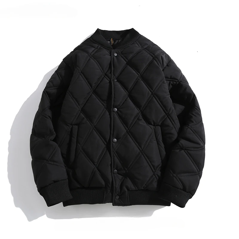 

Men and Women Stand Collar Rhombus Plaid Cotton-padded Jackets Autumn Winter Hong Kong Style Quilted Thickened Warm Parkas Coats