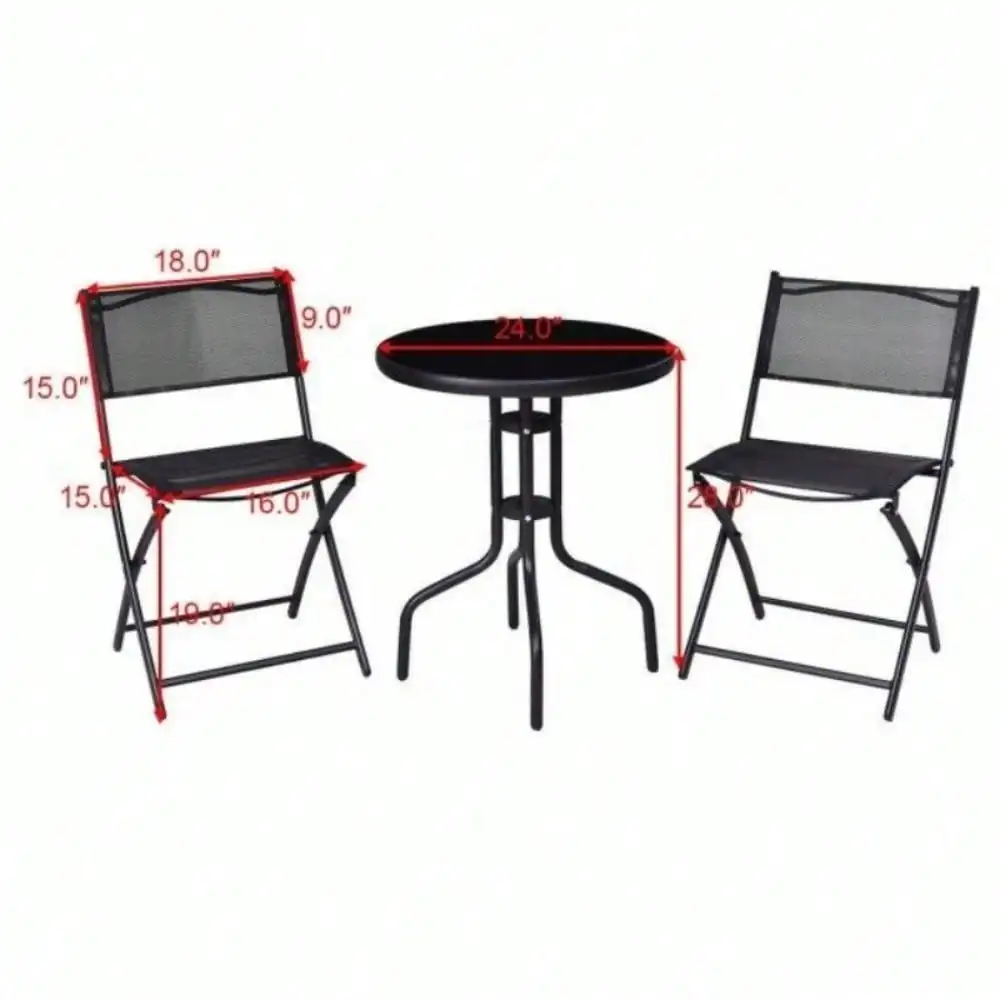 3 Piece Bistro Set Table Folding Chairs Garden Backyard Patio Outdoor Furniture