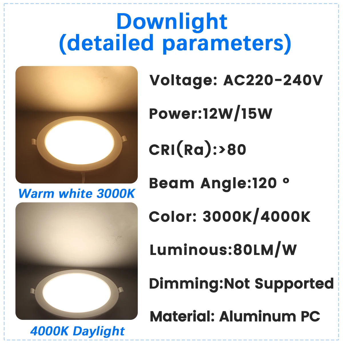 1팩 4인치 5인치 LED 통 3000K 4000K 220V 12W 15W 임베디드 천장 조명 로비 거실용 깜박임 없음