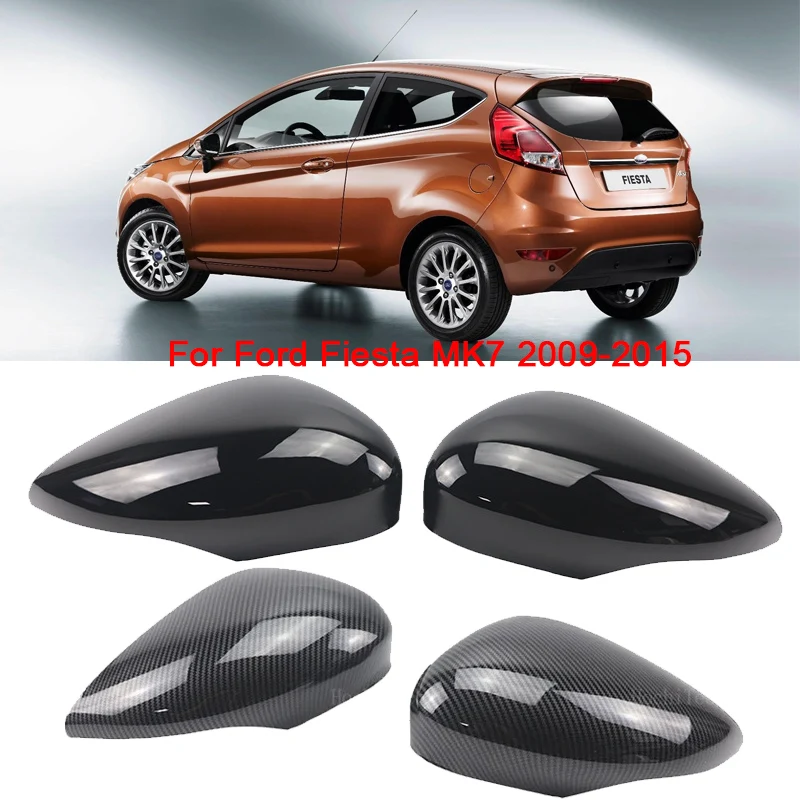 

2 pieces For Ford Fiesta MK7 2009 2010 2011 2012 2013 2014 2015 Rearview Mirror Cover Cap Gloss Black Carbon fiber