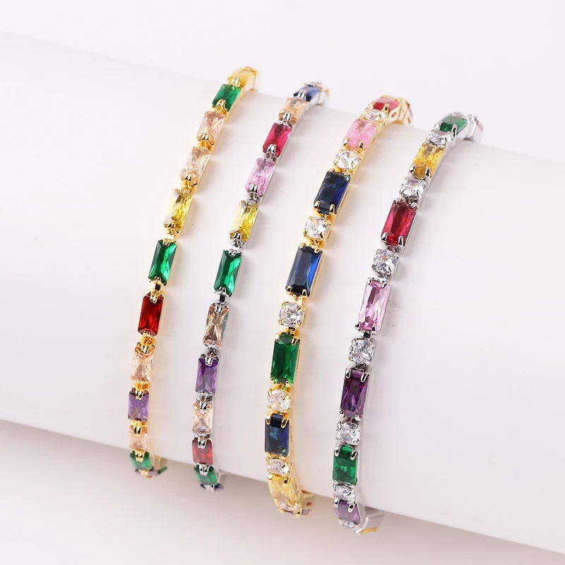 Luxury Rainbow Adjustable Multicolor Tennis Bracelets For Women Ladies Wedding Colorful Zircon Charm Bracelet Hand Chain Jewelry