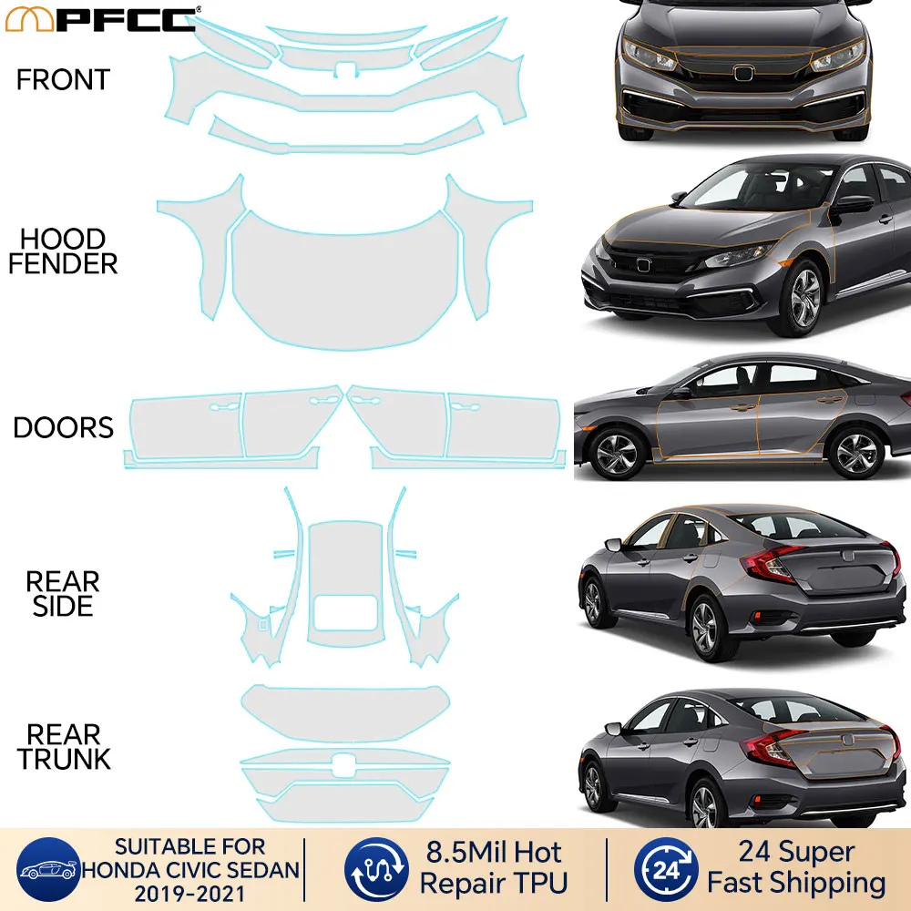 

For Honda Civic Sedan 2019-2021 Pre Cut PPF Clear Car Paint Protection Film Car Decal Wrap Film Kit Transparent Car Repair Film