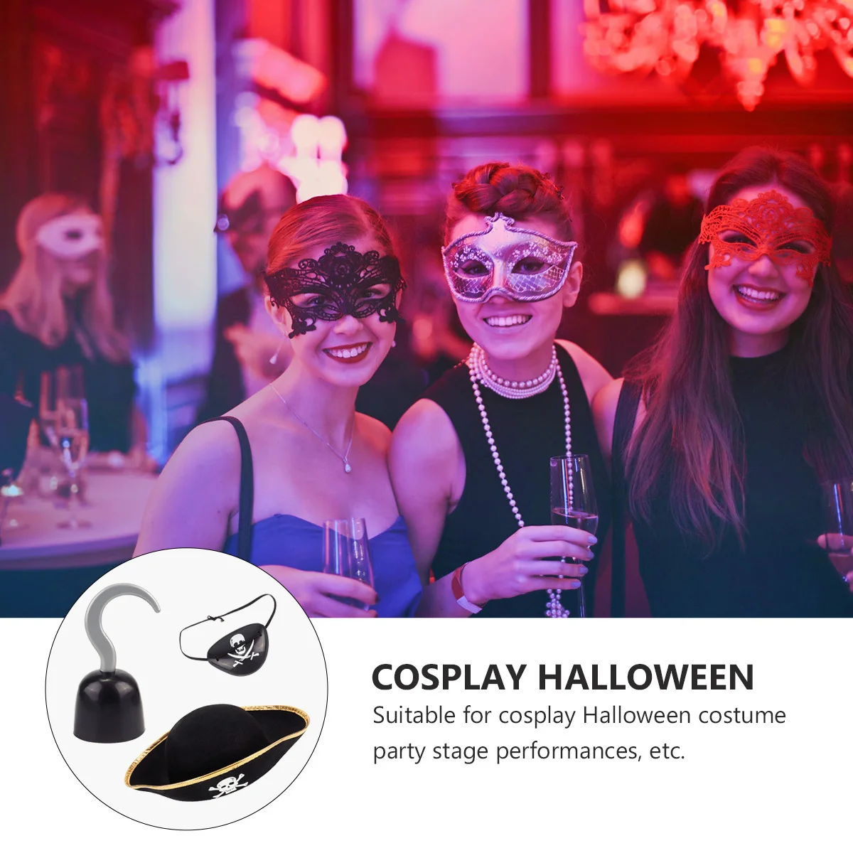 

3Pcs Halloween Pirate Suit Costume Accessory Set Caribbean Party Cosplay Outfit Fun Pirate Costume Set Cosplay Props Suit