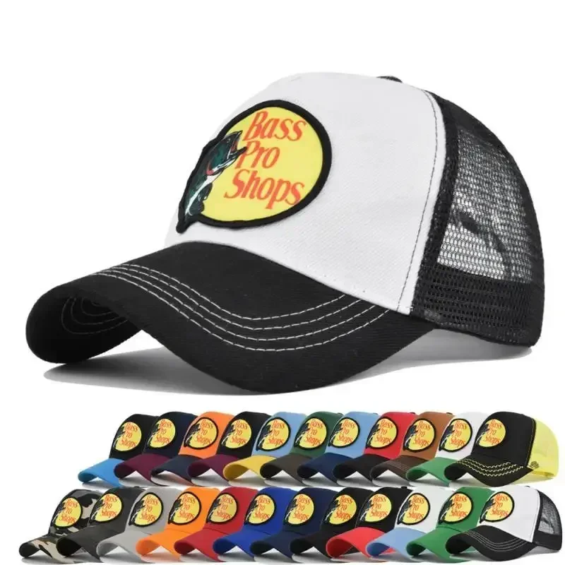 Gorra de béisbol Bass, gorra de viaje con visera Bass-Pro, gorra bordada de hip-hop para hombre, visera de sol de estilo de pareja, gorra de malla ajustable para camionero