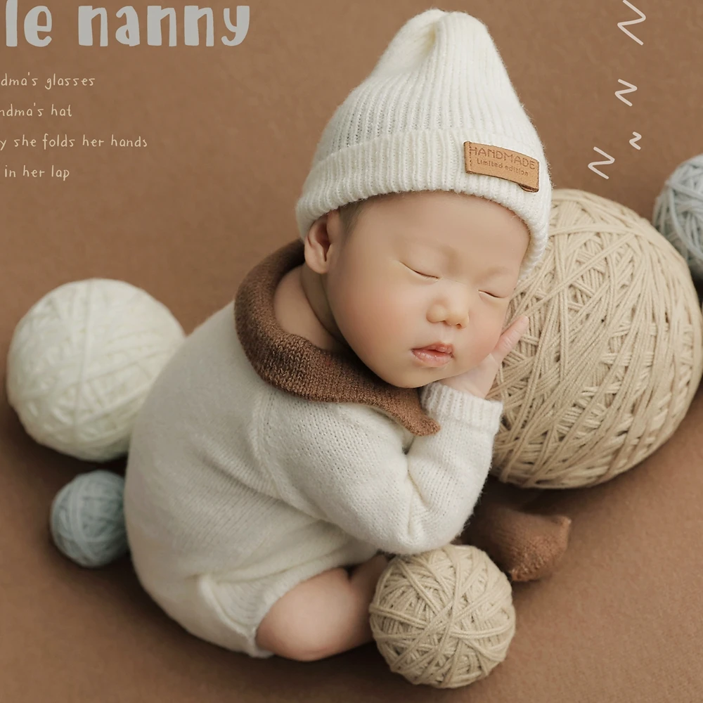 Knitted Baby Boy Jumpsuit with Hat Socks Newborn Photography Props Hand Newborn Boy Outfit Photo Baby Boy Costume Accessories