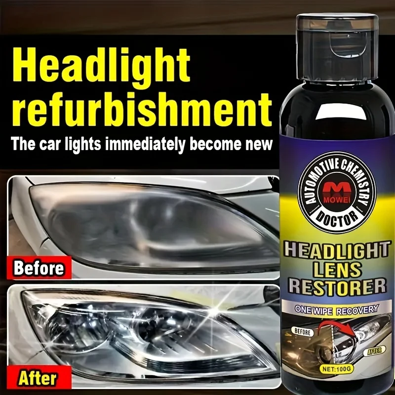 Car Lens Repair and Polishing - Refurbishment Liquid for Removing Oxidation, Yellowing and Scratches