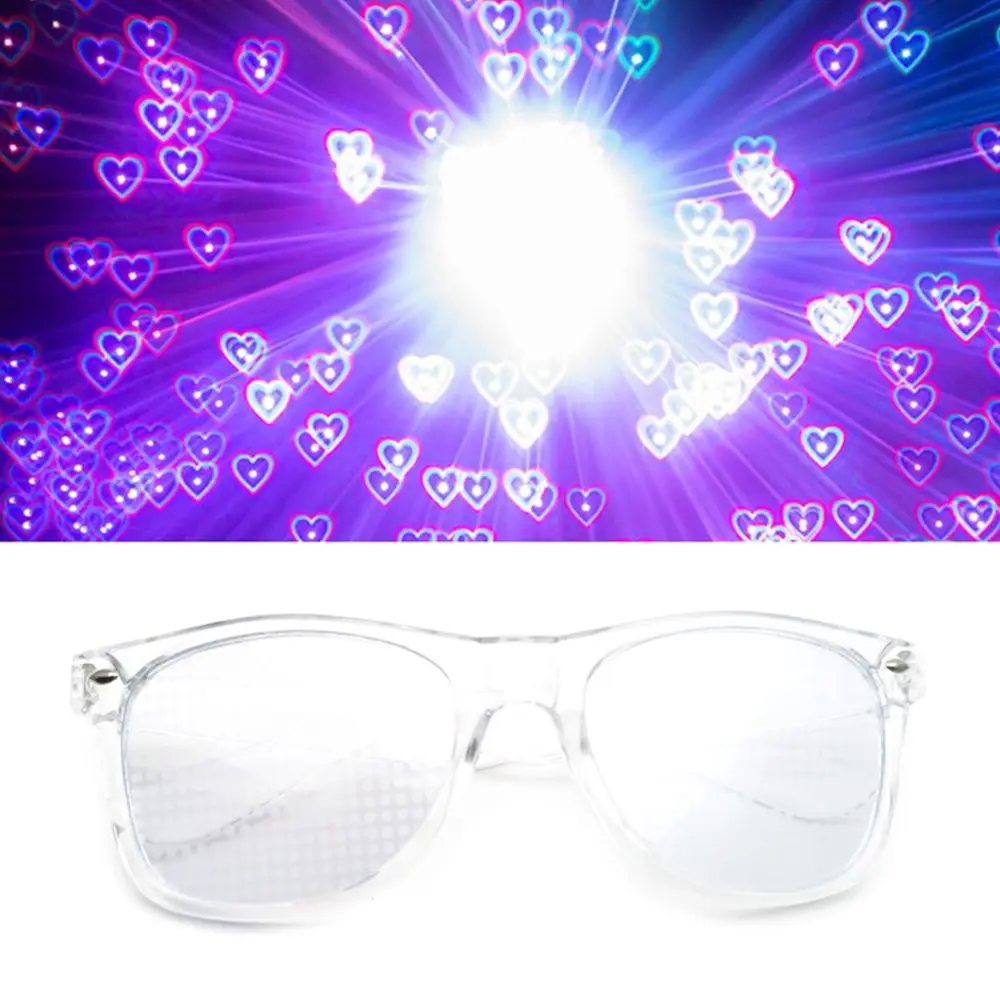 Wear Unique Plastic Square Frame Prom Fashion Men Heart Effect Glasses Night PC Glasses Women Sunglasses Eyewear Accessories