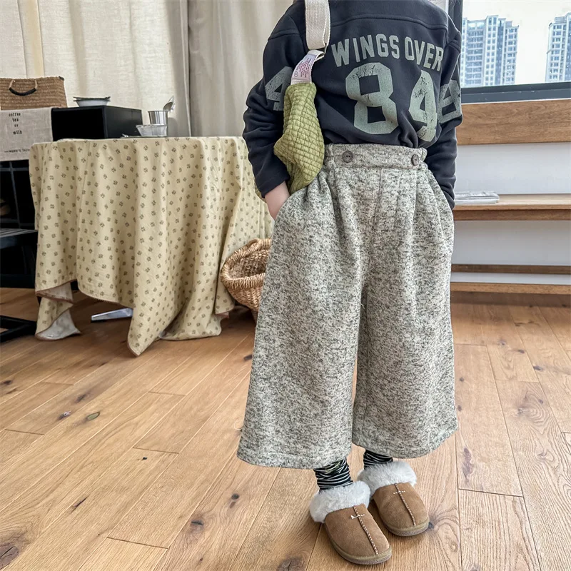 

2023 Winter New Baby Girls Warm Pants Autumn Korean Style Cotton Little Girl Loose Trouser Fashion Children Casual Clothes 1-7Y