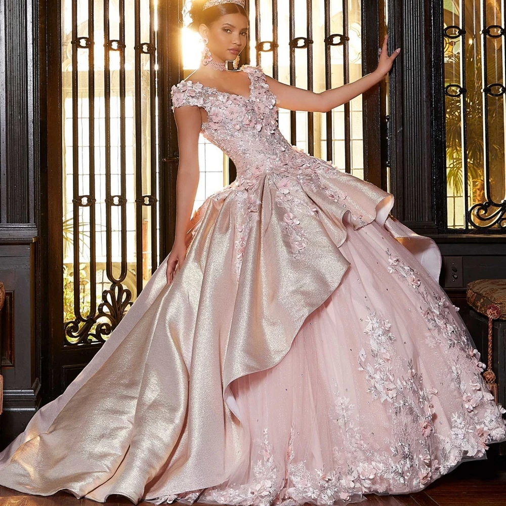 Belle robe de Quinceanera à fleurs 3D, robe de Rhà paillettes kly, robe de princesse classique, longue et douce, robes éducatives de 16 ans