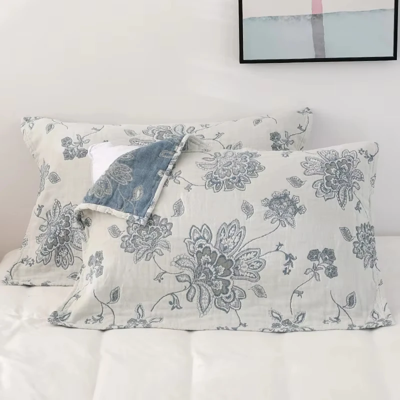 

2pc Five-Layer Gauze And Cotton European Flower 50X75cm Pillow Cover Towel Jacquard Men And Women Adult Plus Cotton Pillow Towel