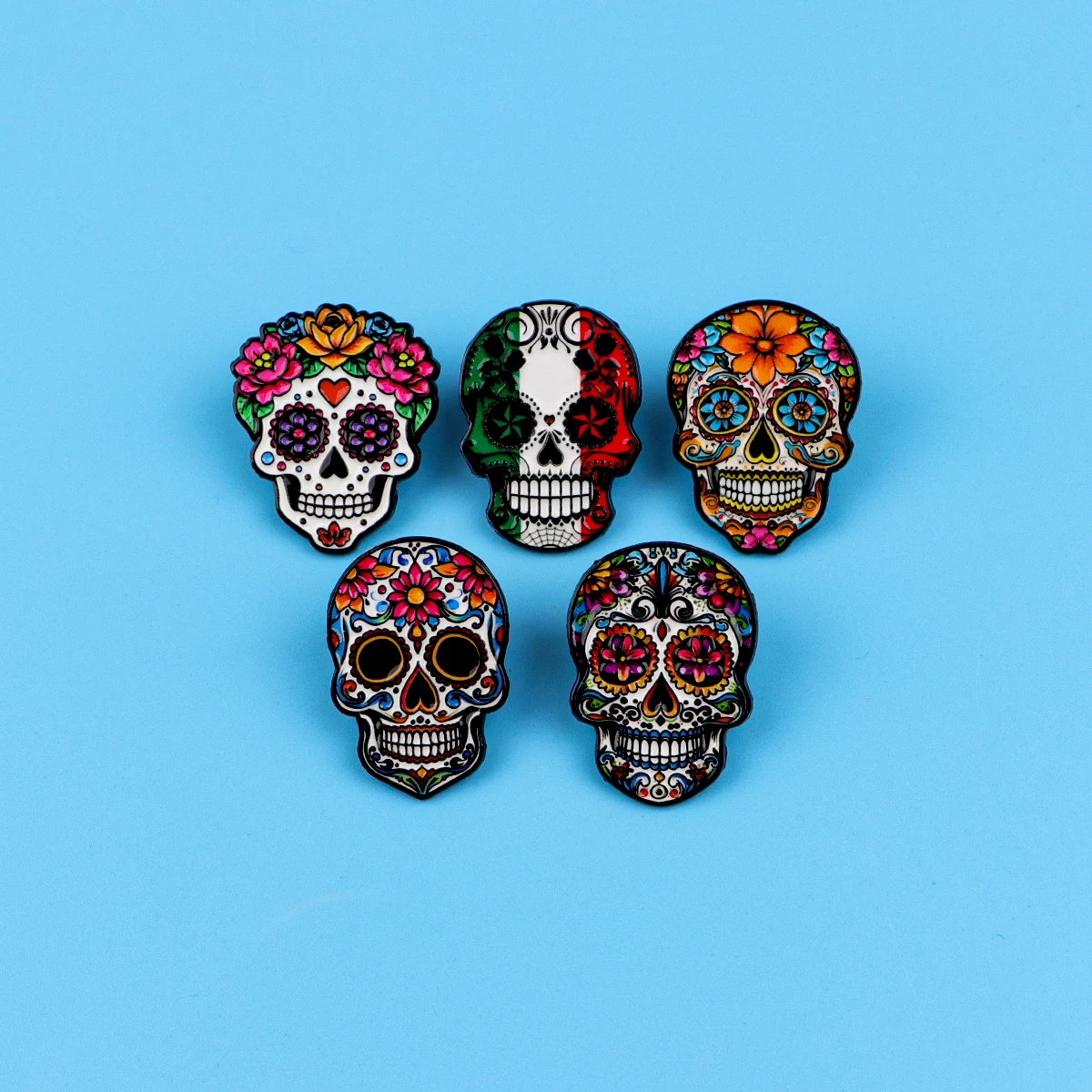 المكسيكي زهرة الجماجم التلبيب دبابيس لحقيبة الظهر لينة المينا دبوس المرأة دبابيس مجوهرات معدنية شارات اكسسوارات هدايا عيد #4