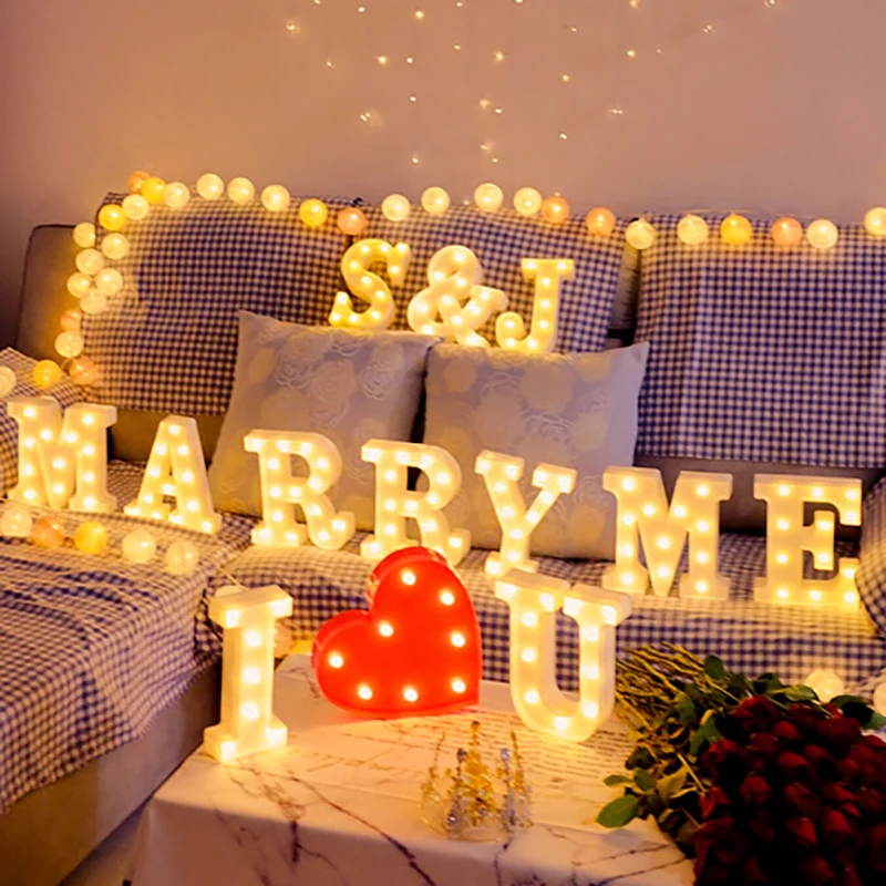 Decorative Letters Alphabet Letter LED Lights Luminous Number Lamp Night Light Wedding Proposal Party Baby Bedroom Decoration