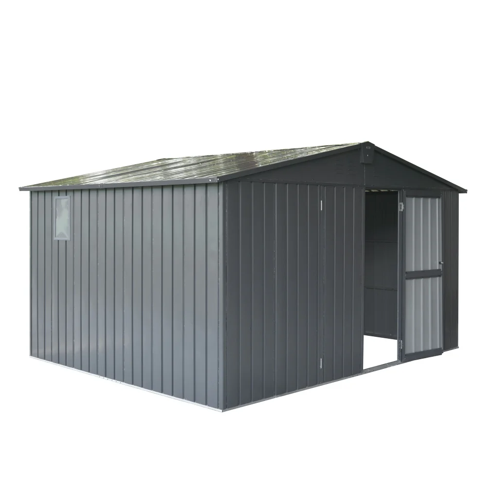 Backyard Storage Shed 11'x 9' with Galvanized Steel Frame & Windows, Outdoor Garden Shed Metal Utility Tool Storage Room