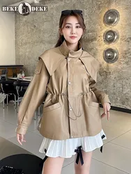 Women Genuine Leather Jacket Loose Fit Hooded Windbreaker Coat Spring Autumn High Street Fashion Casual Real Sheepskin Jackets