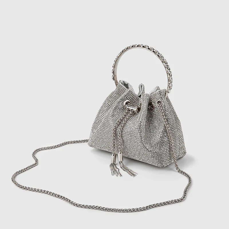 Evening bag Full diamond bucket bag Summer 2023 new premium texture rhinestone chain dinner bag hand-to-shoulder party tote