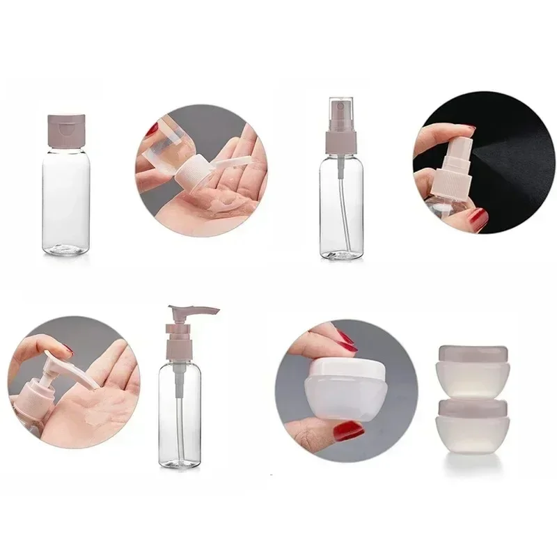 11Pcs Travel Refillable Bottle Set Lotion Shampoo Liquid Cream Cosmetic Containers Portable Spray Bottles Empty Squeeze Tube