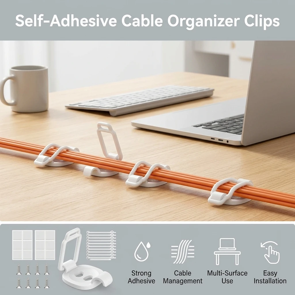 10 Pack Cable Clips Silicone Wire Holders for Desk Office Home Car USB Type C Cord Management Organizer Durable Accessories