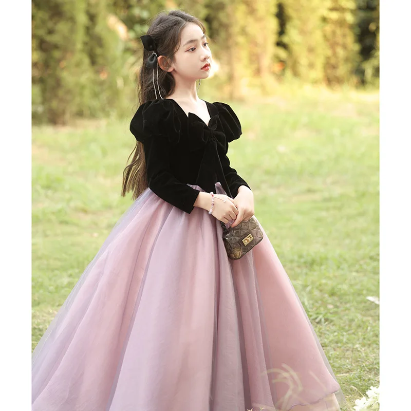 Children Dress Light Luxury Niche High-end Little Girl Birthday Princess Dress Girl Host Piano Performance Costume Dress